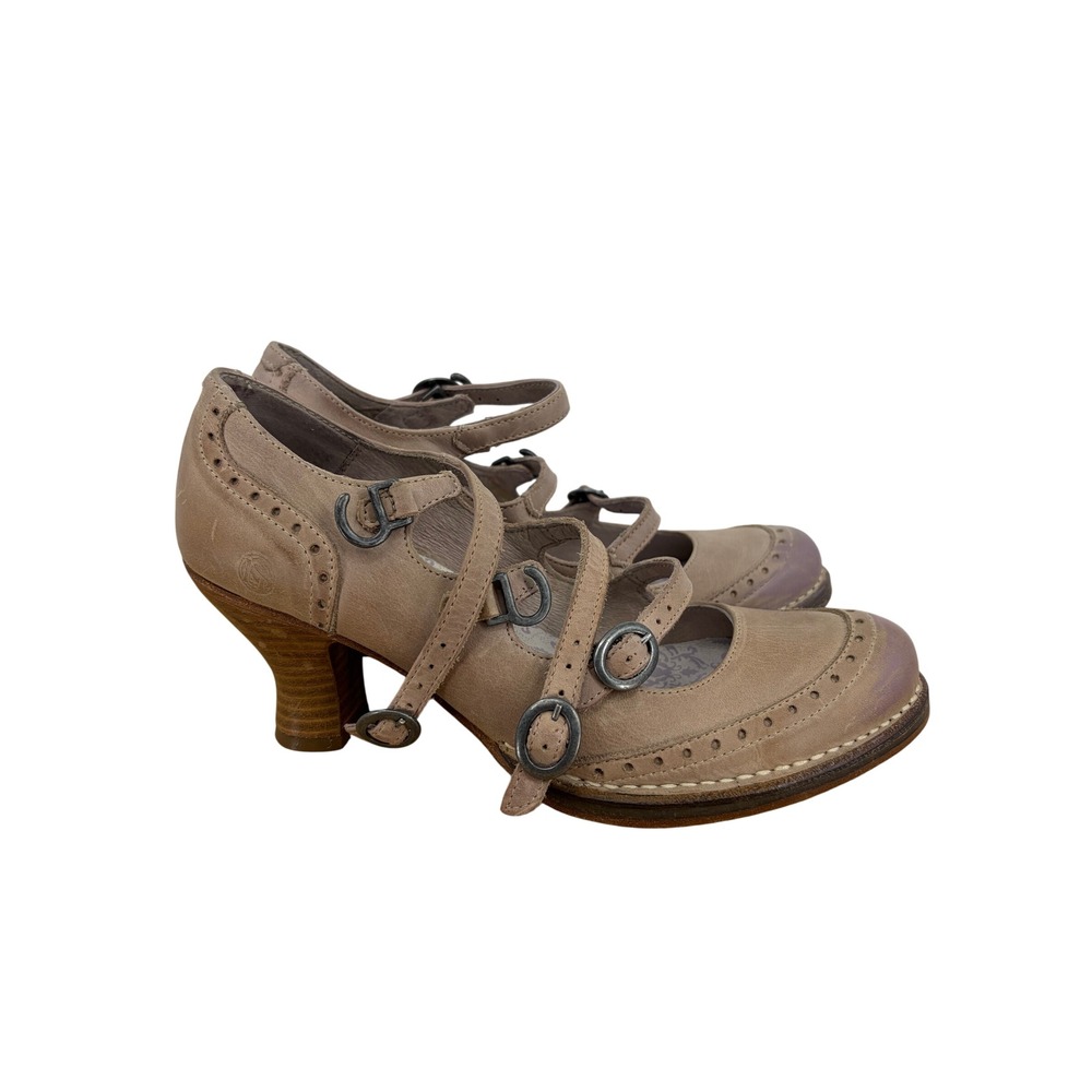 Neosens Rococo Taupe Leather Triple Strap Mary Jane Heels Made‎ in Spain Size 38